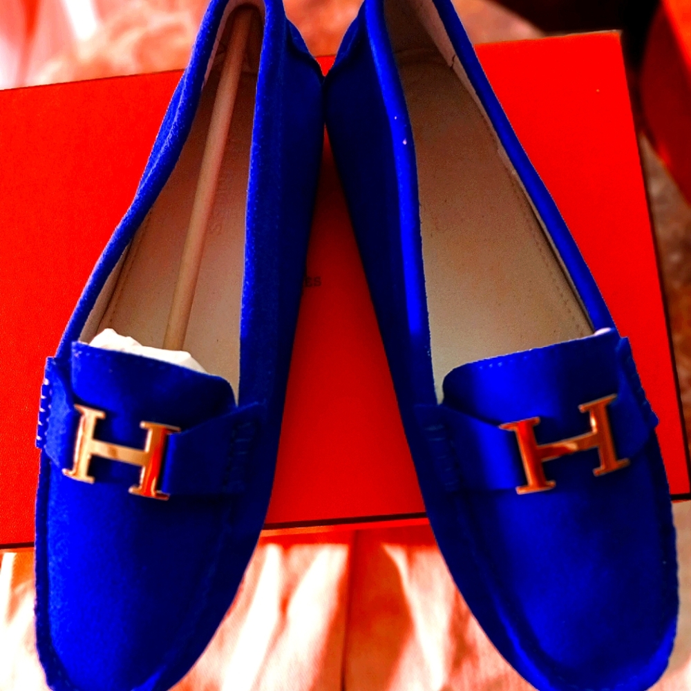 HERMES Cobalt Blue Men's Moccasins sz41,  US9